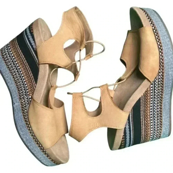 Lucky Brand Strappy Wedge Platform Shoes - 9.5 Like New Tan - Picture 7 of 15